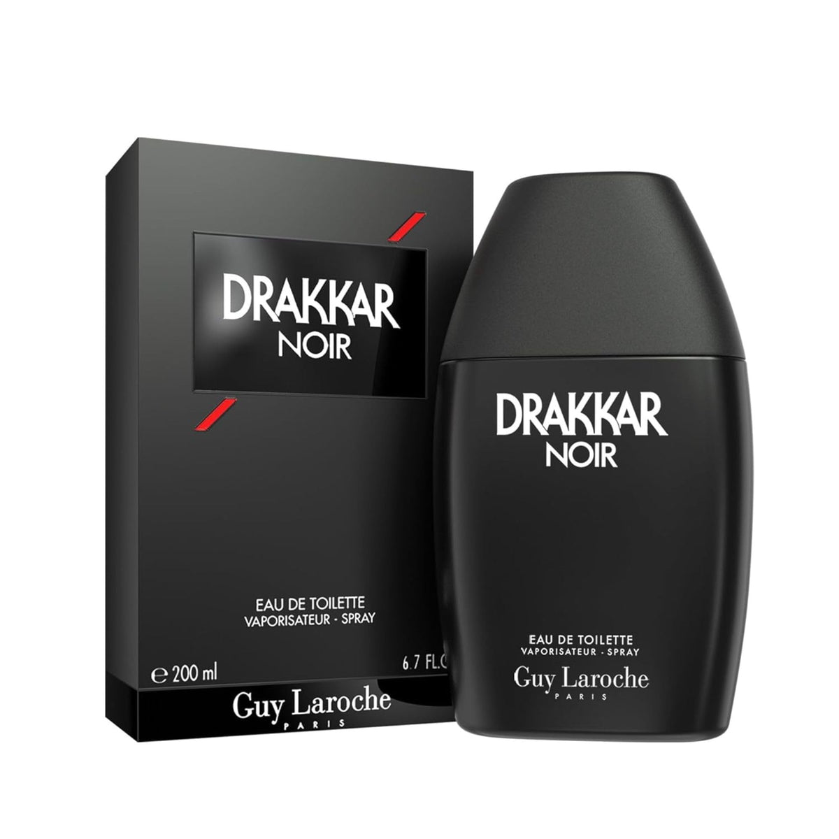 Guy Laroche Drakkar Noir bottle close-up showcasing iconic design and timeless masculinity for gifts or personal luxury.