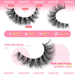 GVEFETIEE false eyelashes with transparent band for quick, comfortable application.