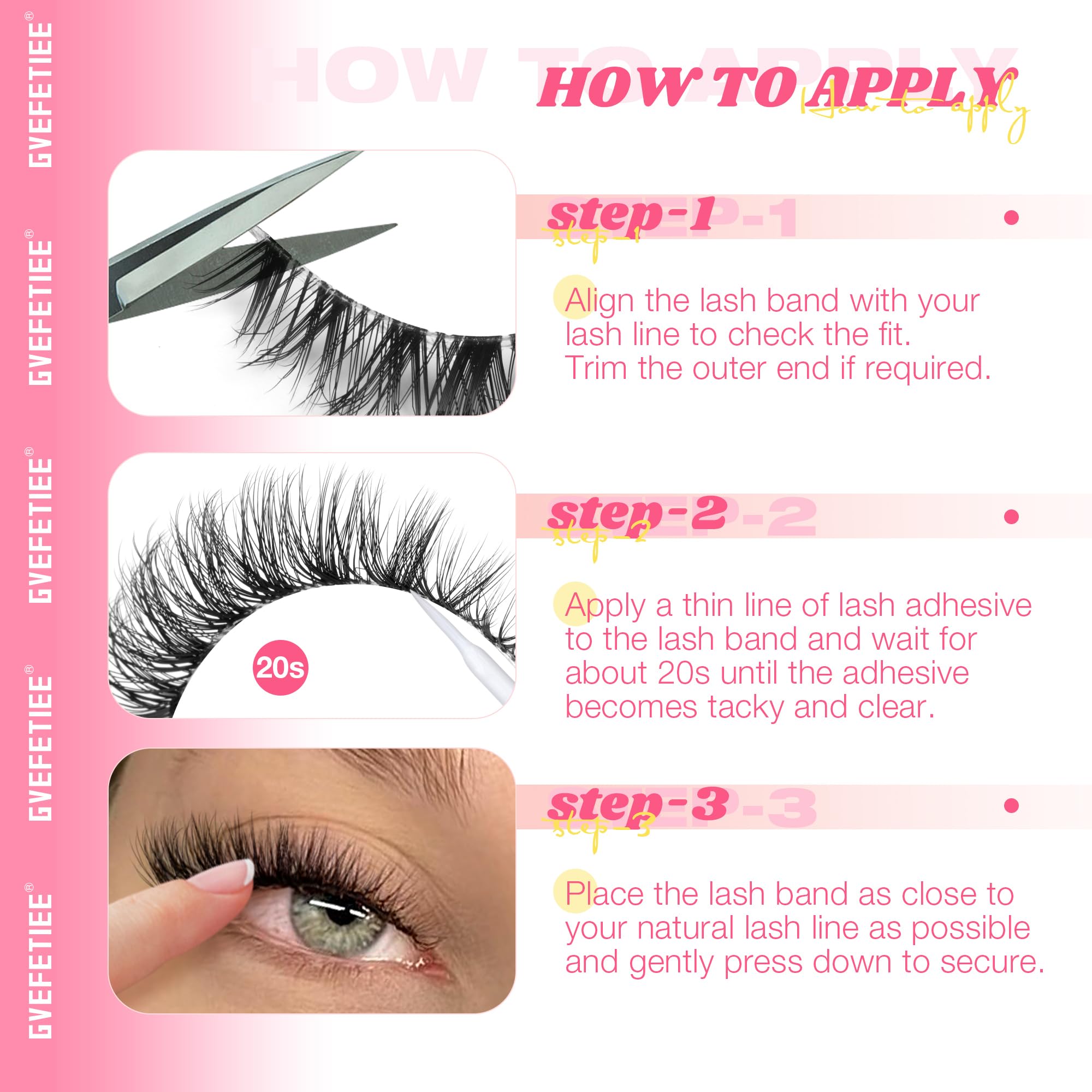 GVEFETIEE natural wispy lashes delivering a soft, everyday fox-eye enhancement.