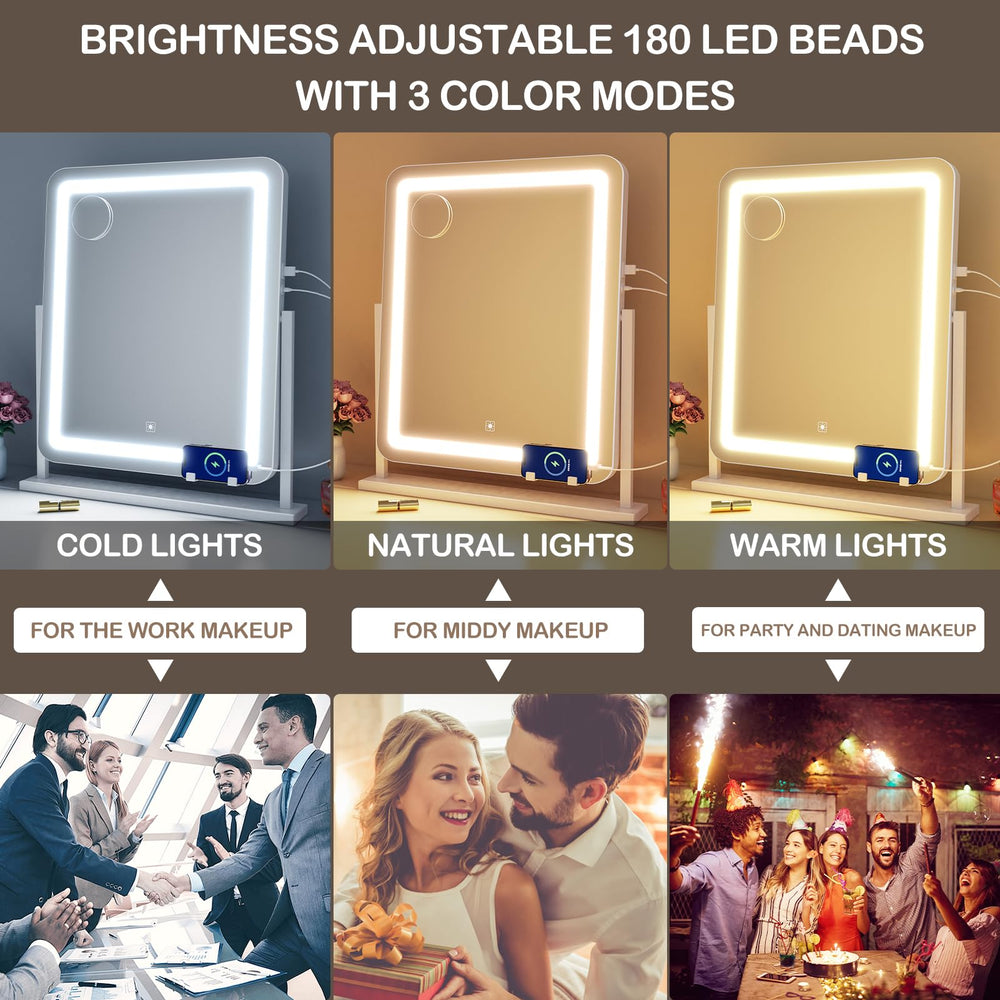 Gvnkvn lighted makeup mirror shows three color modes for varied lighting.