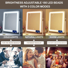 Gvnkvn lighted makeup mirror shows three color modes for varied lighting.