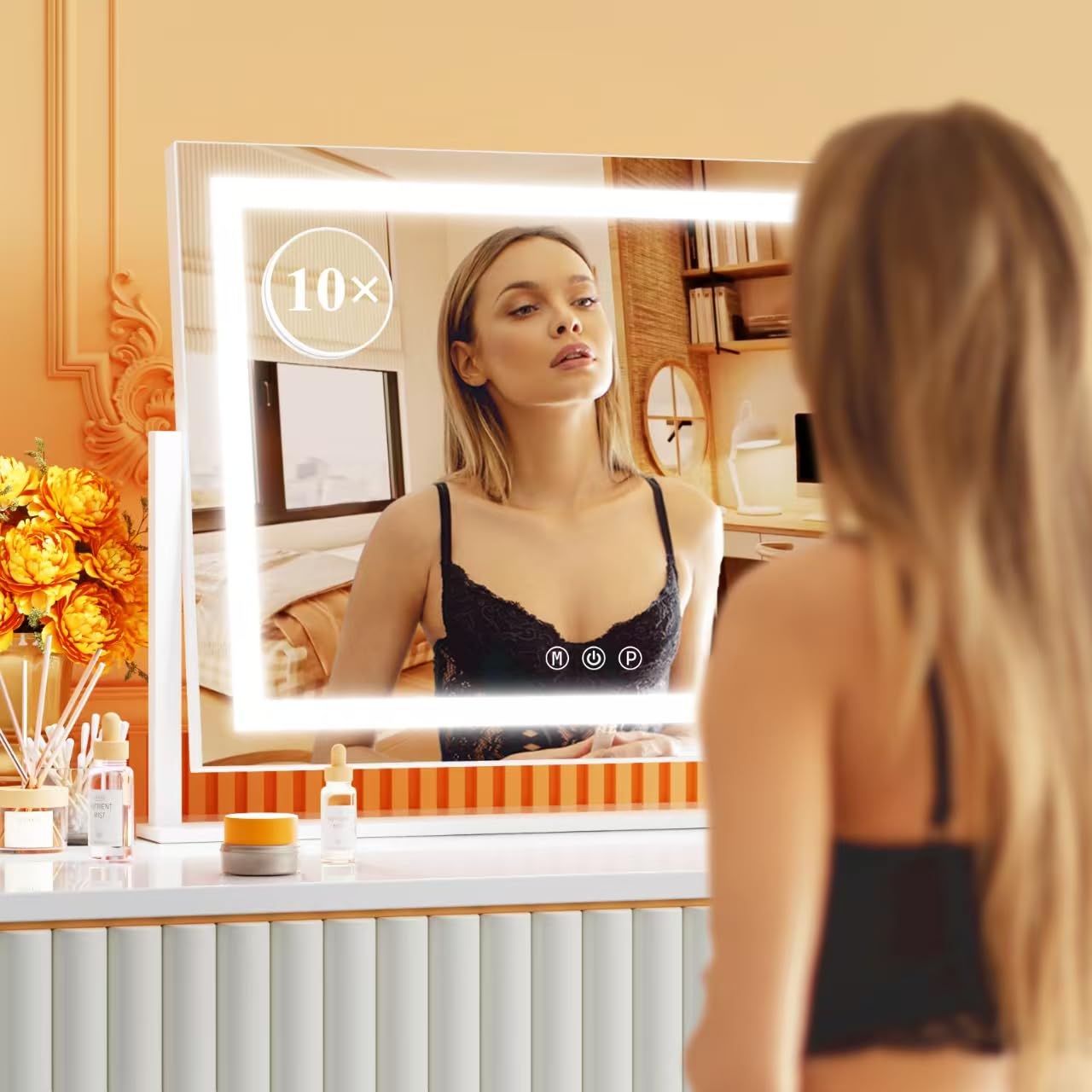 Gvnkvn lighted makeup mirror aluminum frame with copper-free glass design