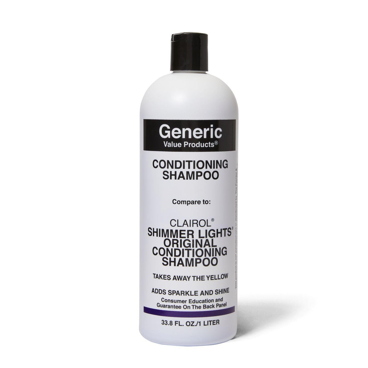 GVP Champú Acondicionador: botella visible para cabello rubio y gris, listo para uso diario.