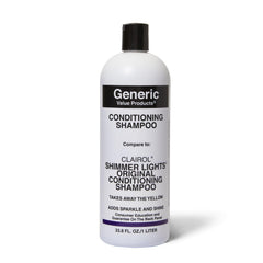 GVP Champú Acondicionador: botella visible para cabello rubio y gris, listo para uso diario.