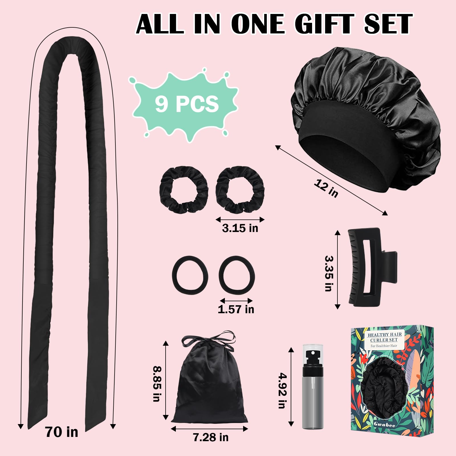 Gwabee 9-piece heatless curling set, packaged as a gift.