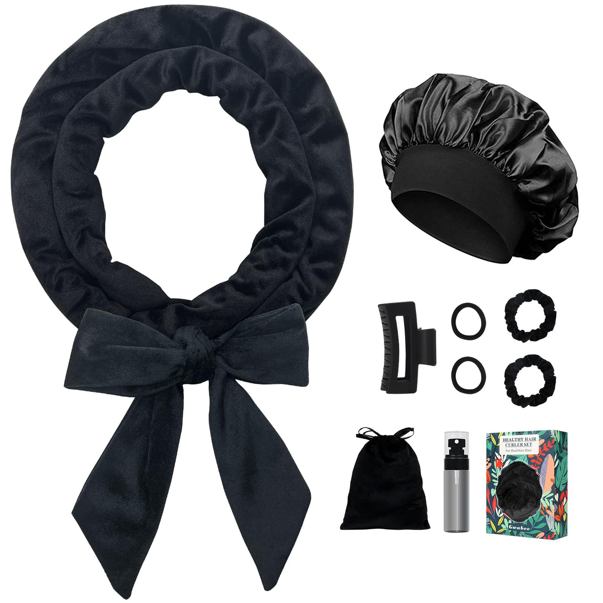 Gwabee no heat curlers headband 70-inch black velvet for overnight waves