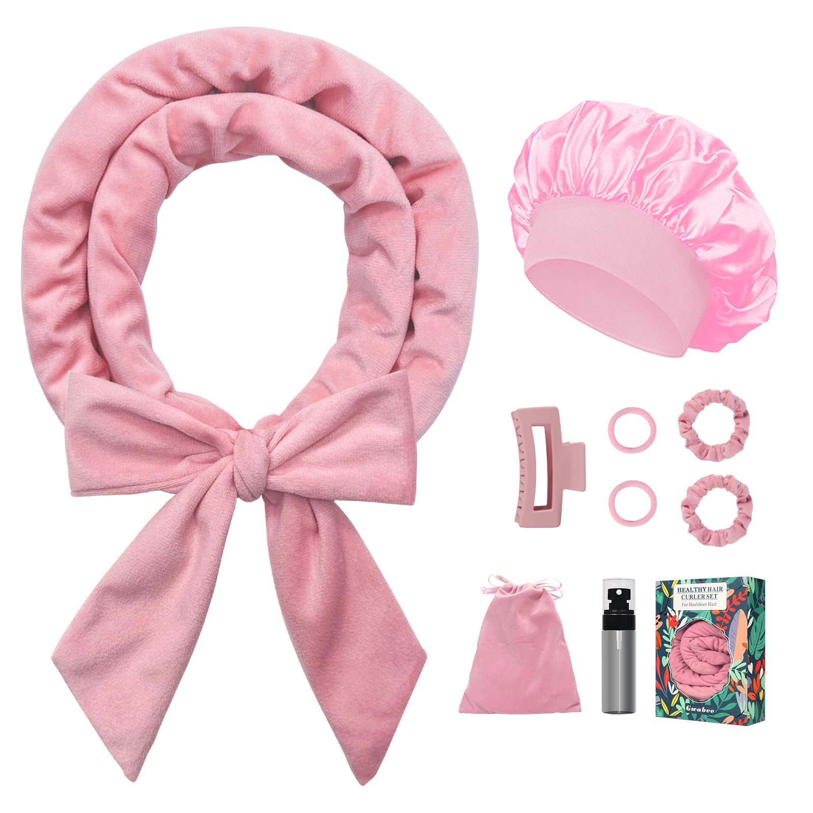 Gwabee no heat overnight curl headband in pink velvet for heat-free waves.