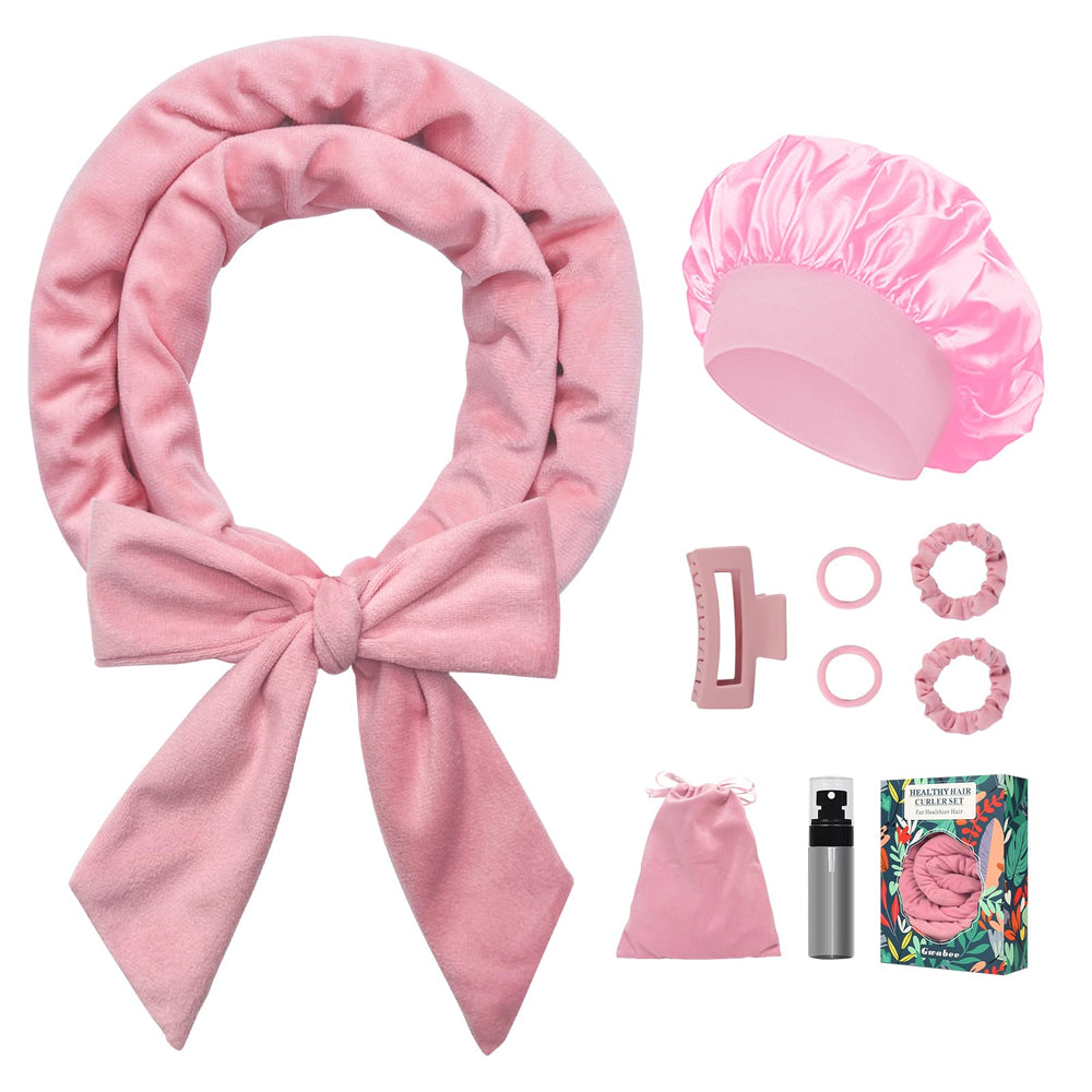 Gwabee no heat overnight curl headband in pink velvet for heat-free waves.