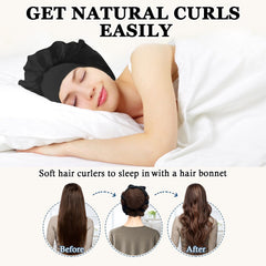 Gwabee satin sleep bonnet in black to protect hair while curling overnight