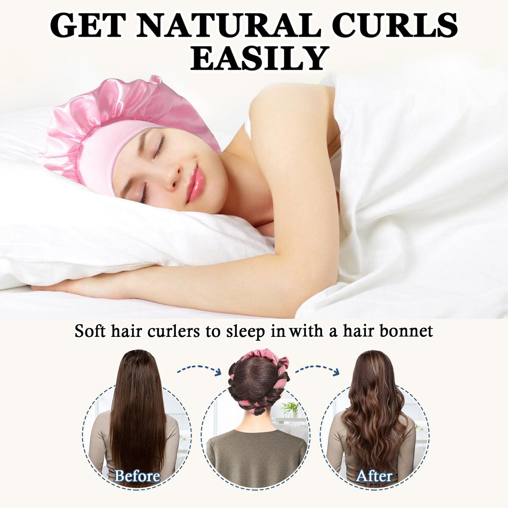 Gwabee satin sleep bonnet protecting curls during overnight wear.