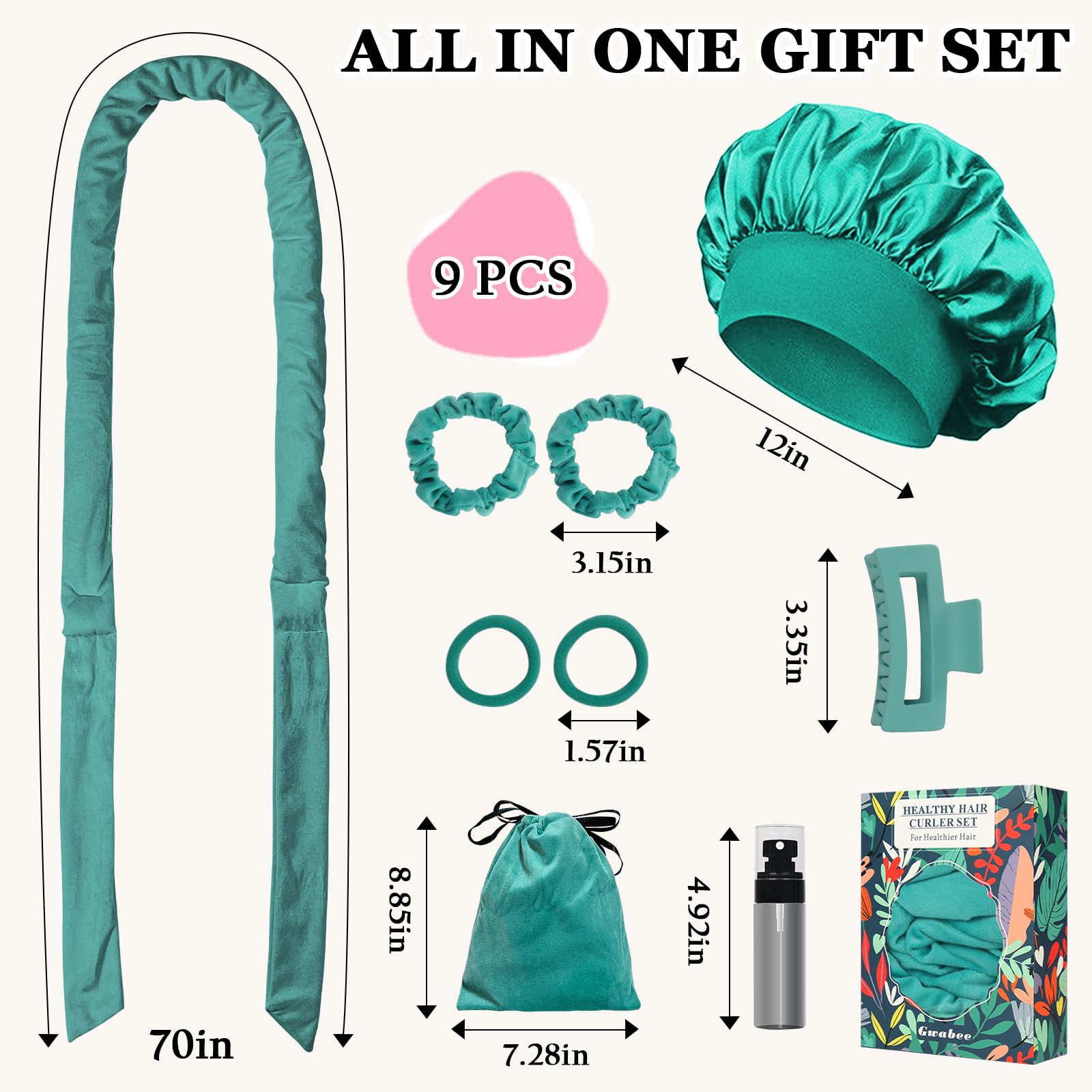 Gwabee velour hair ties in the set providing gentle hold without snagging.