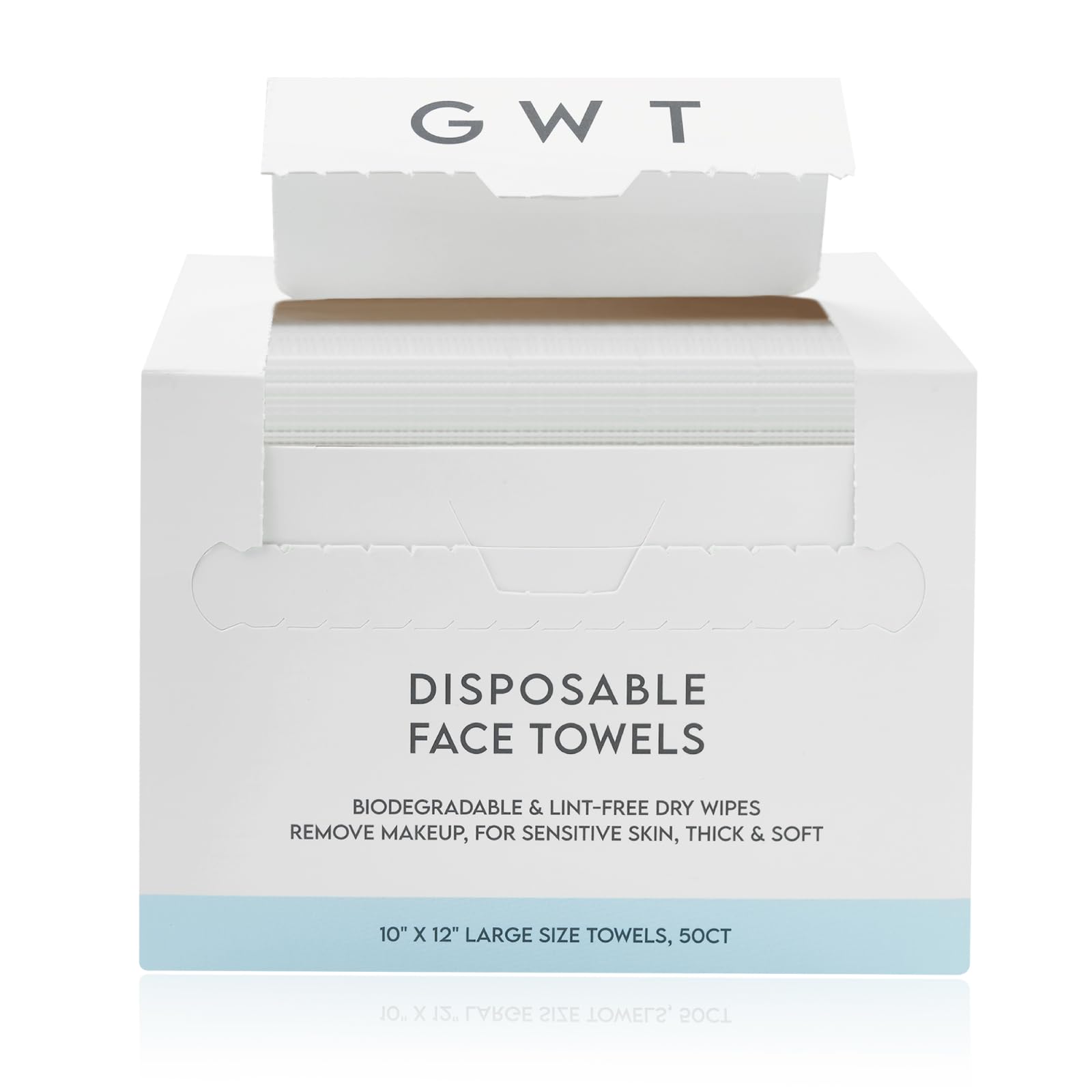 GWT toallas faciales desechables 50 unidades, empaque práctico y suave.