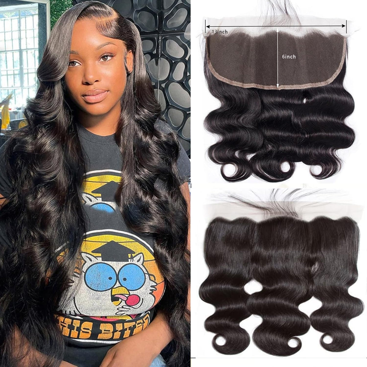 GYAJEP 14-inch lace frontal with body wave for versatile parting and natural framing