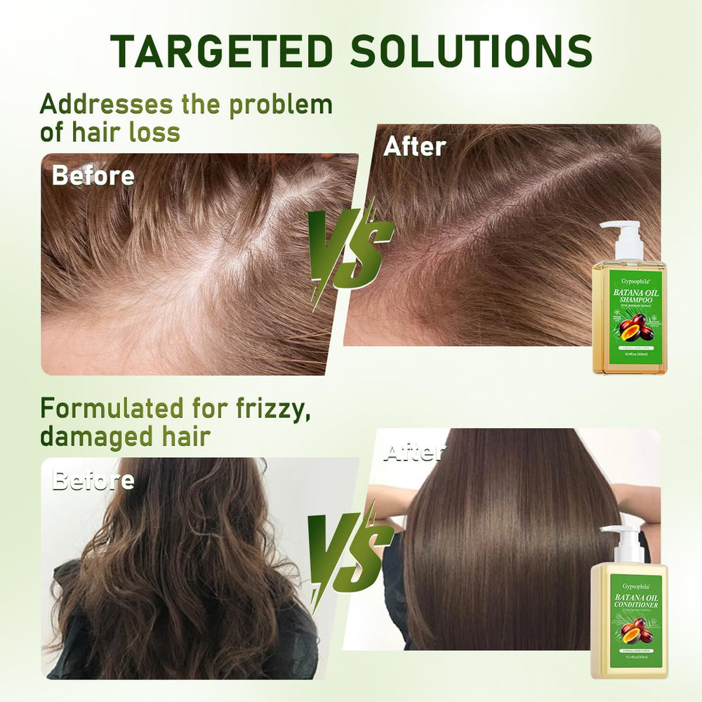 Gypsophila Batana Oil Conditioner in hand illustrates easy detangling and conditioning.