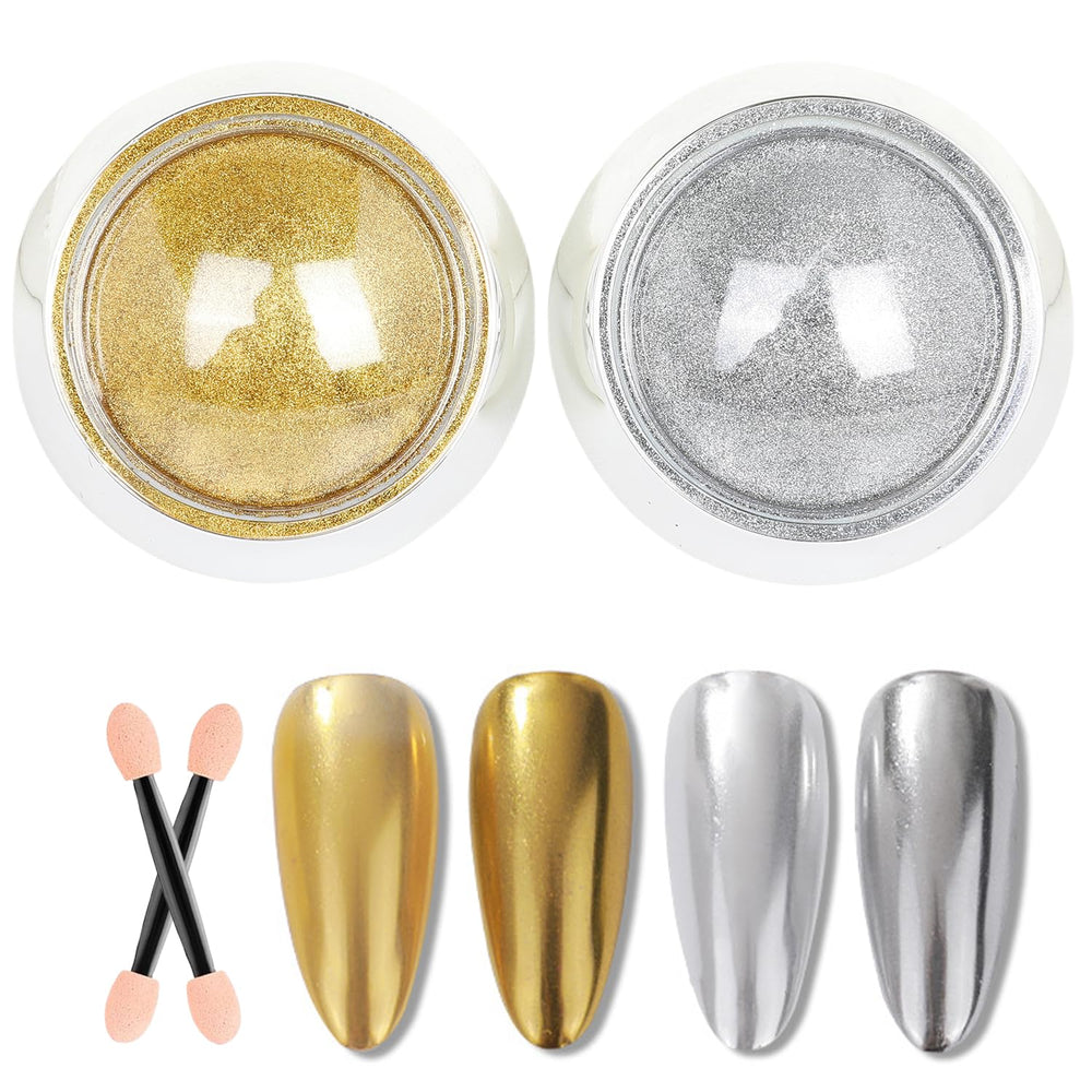 GZMAYUEN polvo oro espejo para uñas, acabado brillante y de alto reflejo.