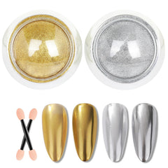 GZMAYUEN polvo oro espejo para uñas, acabado brillante y de alto reflejo.