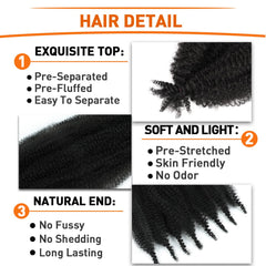 GZVIS Springy Afro Twist Hair 12in close-up shows pre-fluffed strands ready for styling.