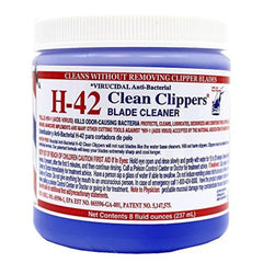H-42 Clean Clippers Blade Cleaner bottle shows virucidal antibacterial action for blade maintenance