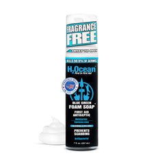 H2Ocean Blue Green Foam Soap junto a tatuaje reciente, cuidado suave