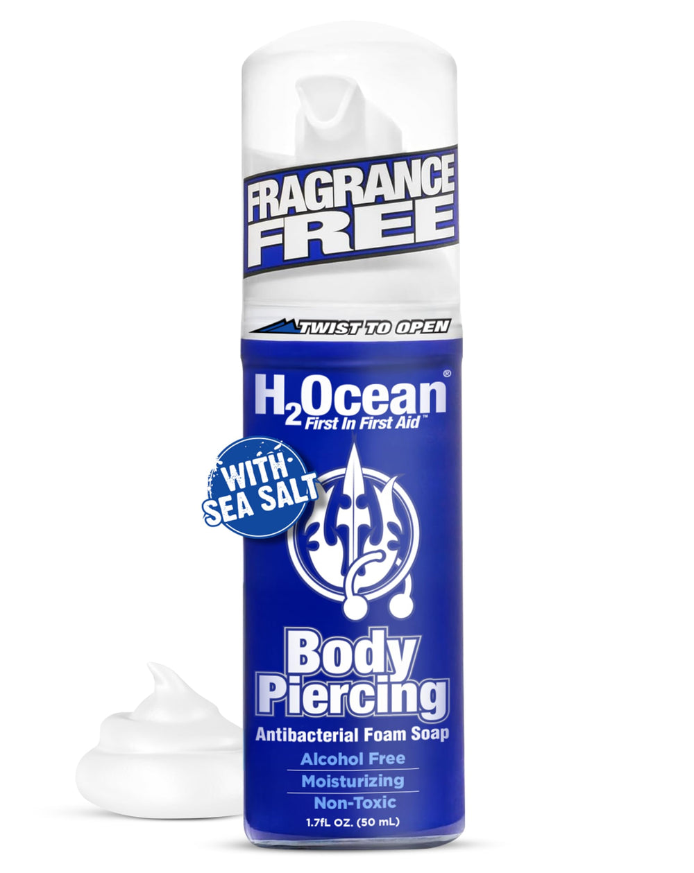 H2Ocean Body Piercing Foam Soap bottle for gentle cleansing around piercings.