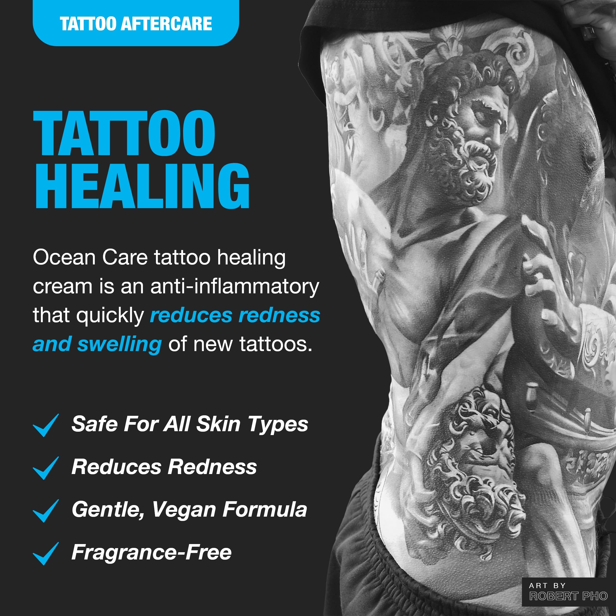 Crema hidratante H2Ocean para tatuajes, sin fragancia, mantiene la tinta hidratada.
