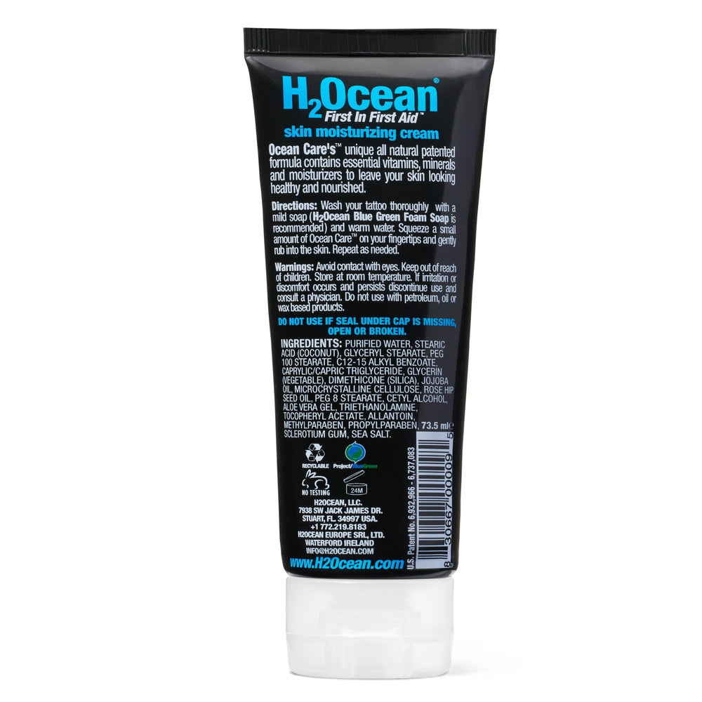 Envase práctico de H2Ocean para cuidado de tatuajes en movimiento.
