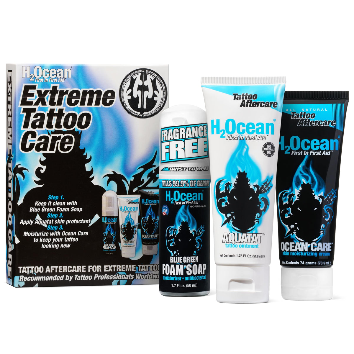 H2Ocean Extreme foam soap bottle for gentle tattoo cleansing