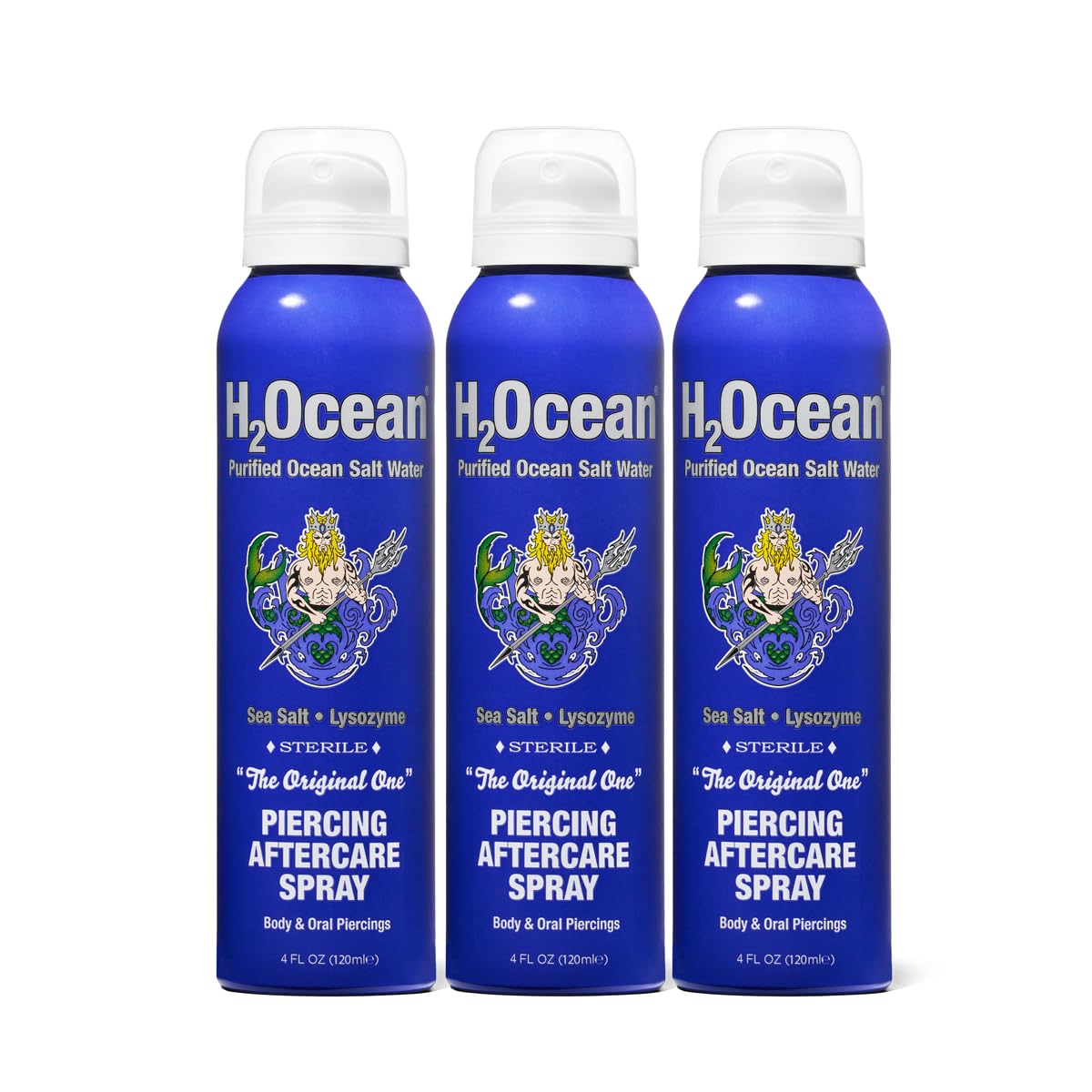 H2Ocean piercing aftercare spray 360-degree bottle for easy touchless application.