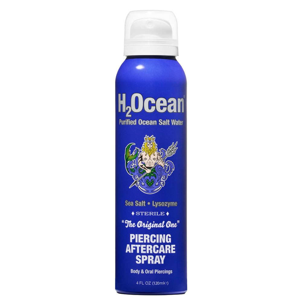 H2Ocean Piercing Aftercare Spray bottle shown for convenient on-the-go cleansing.