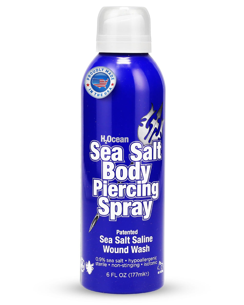 Spray H2Ocean de sal marina en botella para piercings, cuidado suave.