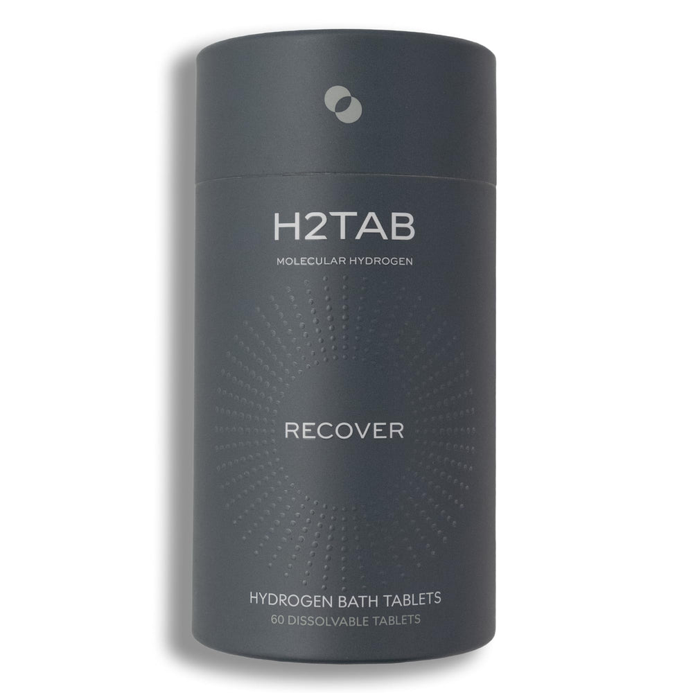 H2TAB bottle front label shows fragrance-free tablets for recovery.