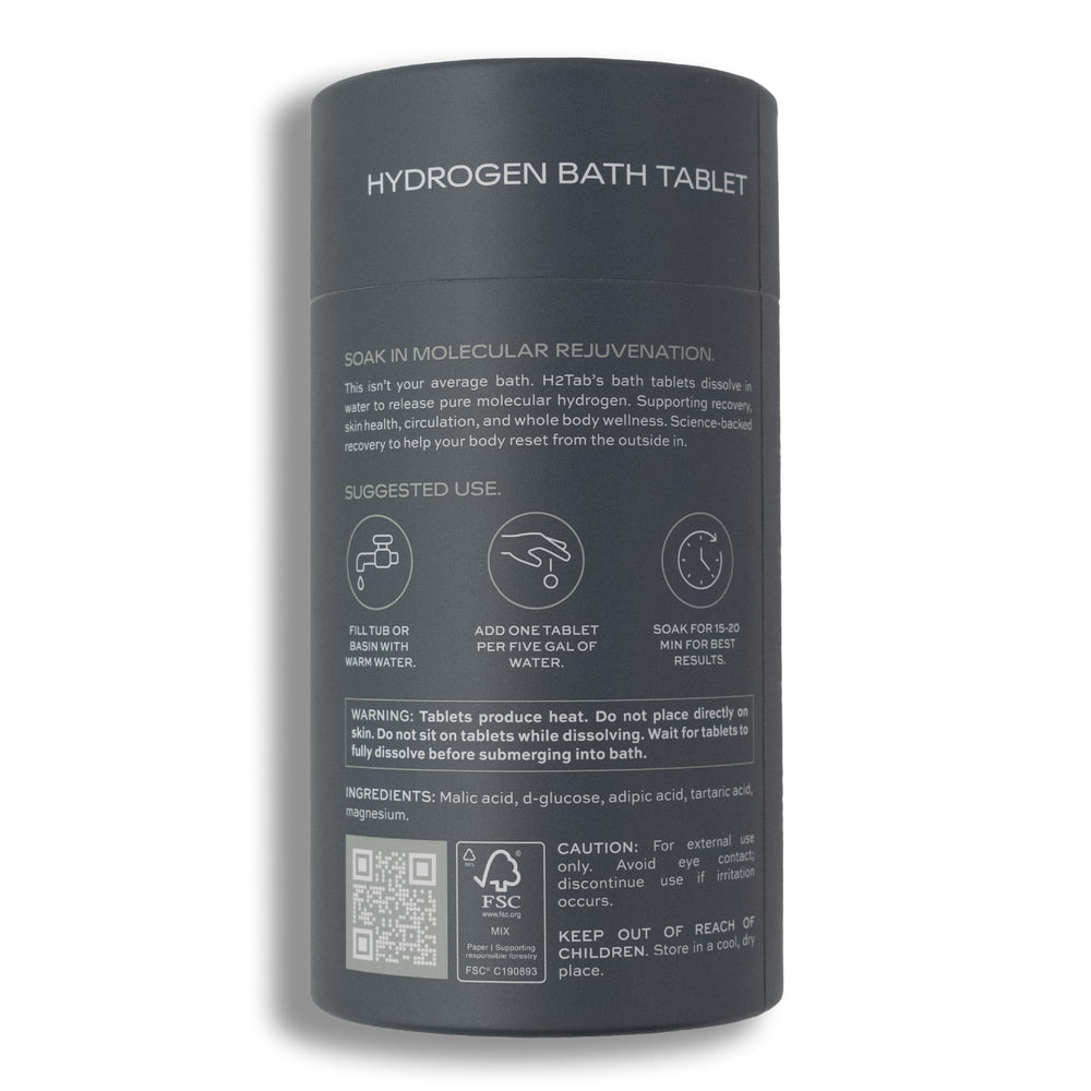 Relaxed user after bath enjoying calmer muscles with H2TAB.