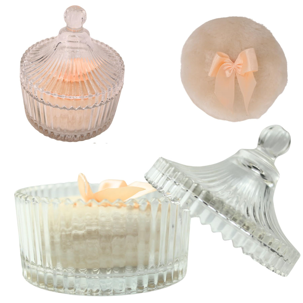 Habitable Tree glass powder puff container with crystal clarity for elegant storage.
