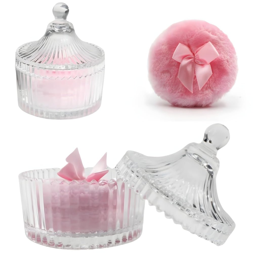 Habitable Tree glass puff container with crystal finish for elegant storage