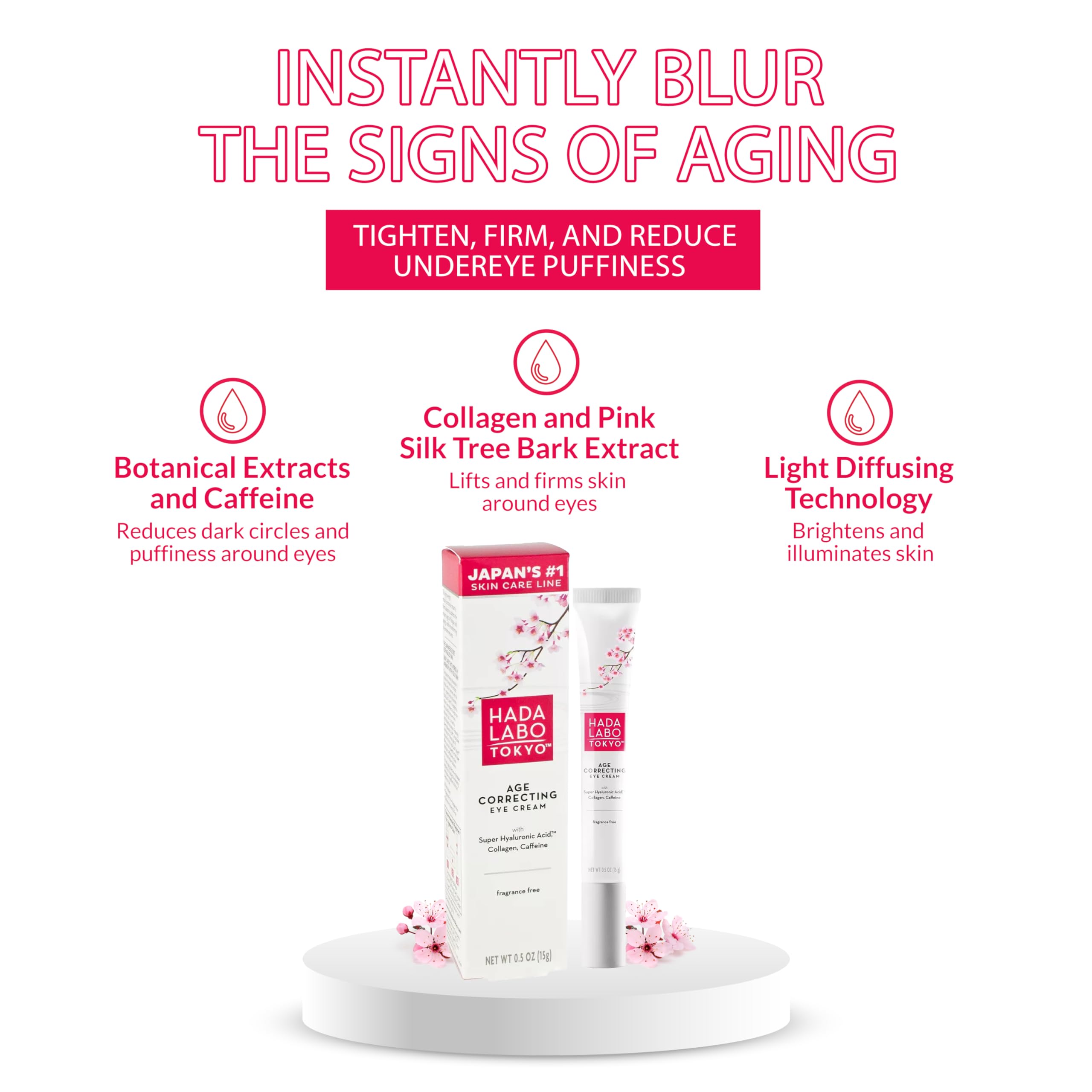 Aplicacion matutina de la crema ocular Hada Labo Tokyo para iluminar la mirada.
