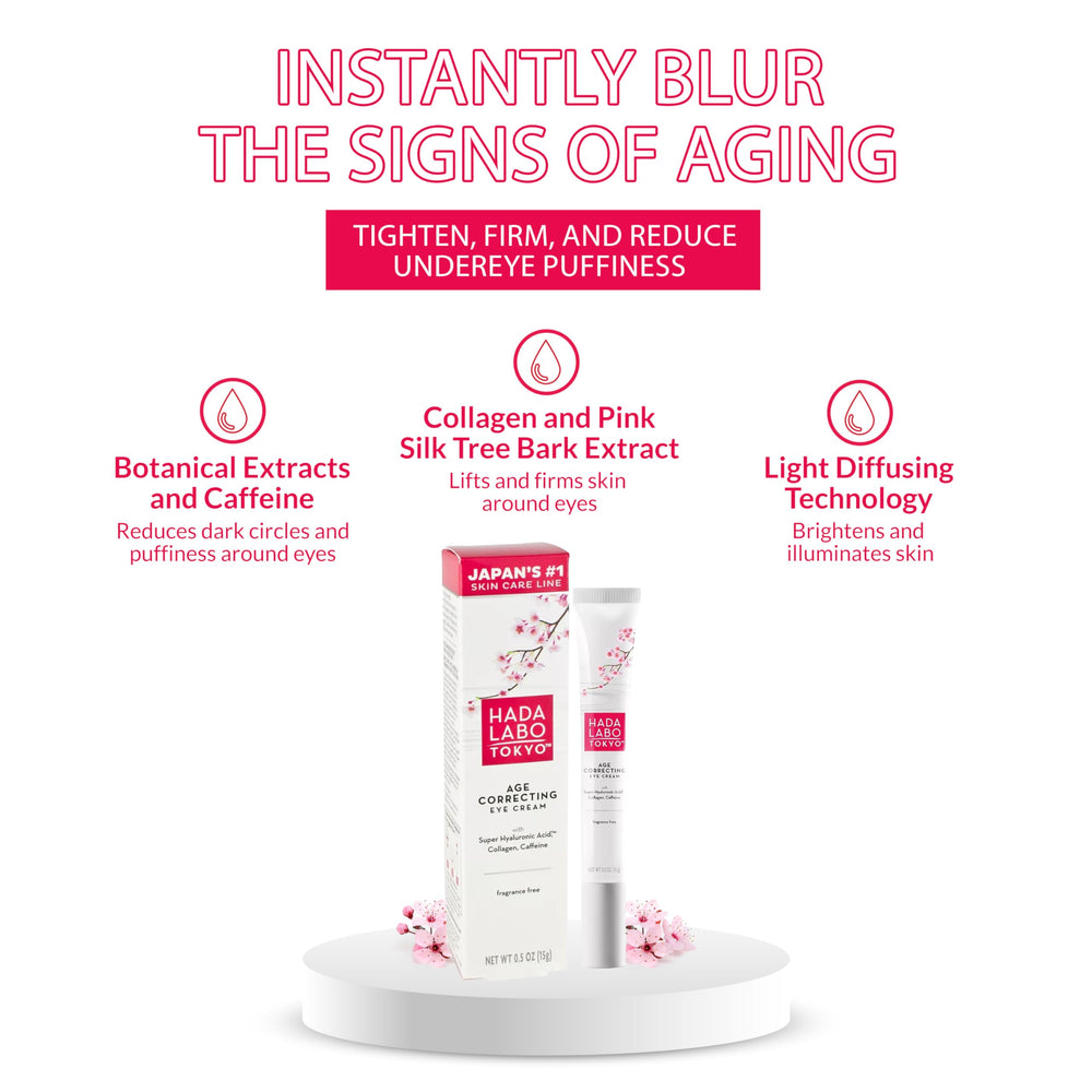 Aplicacion matutina de la crema ocular Hada Labo Tokyo para iluminar la mirada.