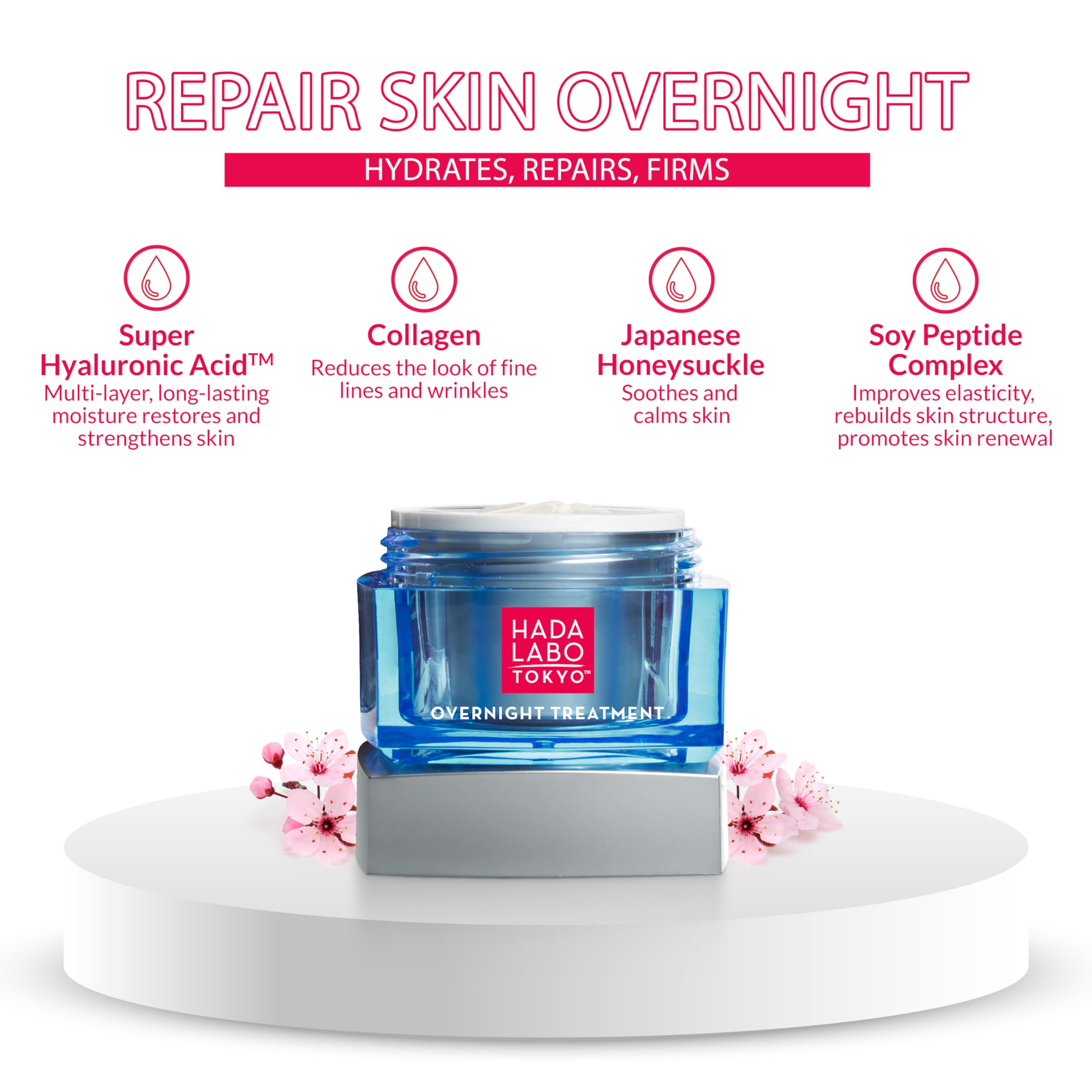 Person applying Hada Labo Tokyo Overnight Treatment to face and neck before bed