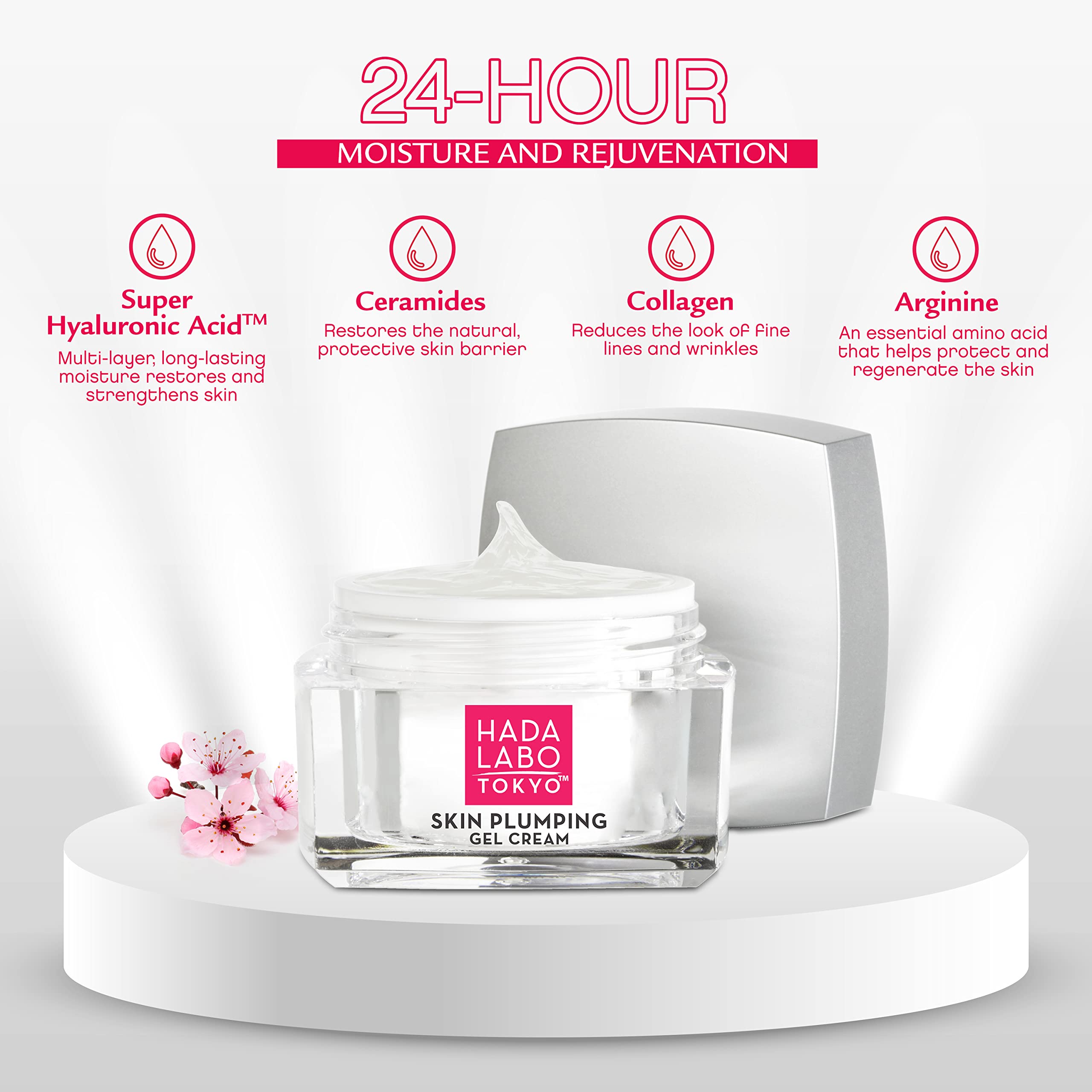 Skin after applying Hada Labo Tokyo Plumping Gel Cream with a smooth, cushiony look