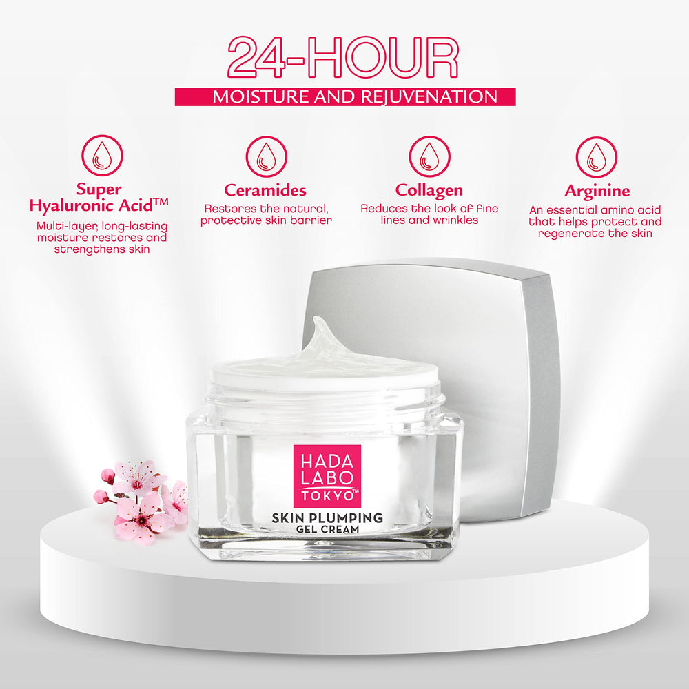 Skin after applying Hada Labo Tokyo Plumping Gel Cream with a smooth, cushiony look