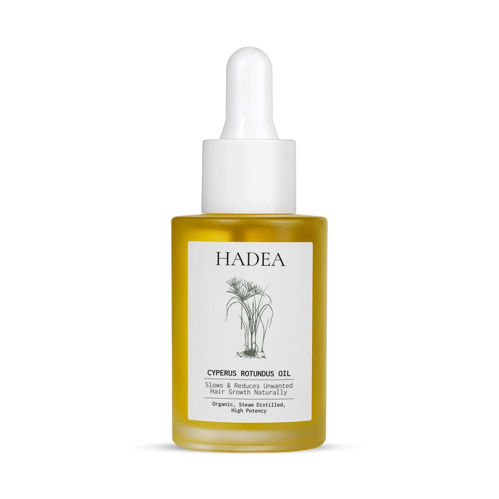 HADEA Cyperus Rotundus Oil skincare scene highlights adult cosmetic use only.