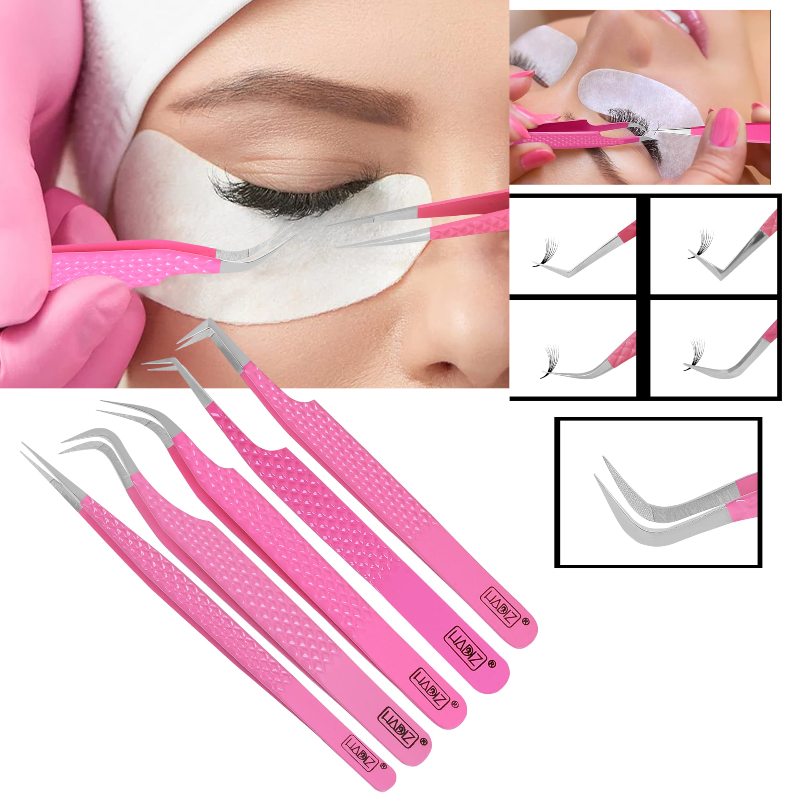 HADIZ Japanese steel eyelash tweezers fiber tip for durable handling.