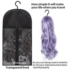Hadwoer wig storage hanger front view for quick access and clear identification.
