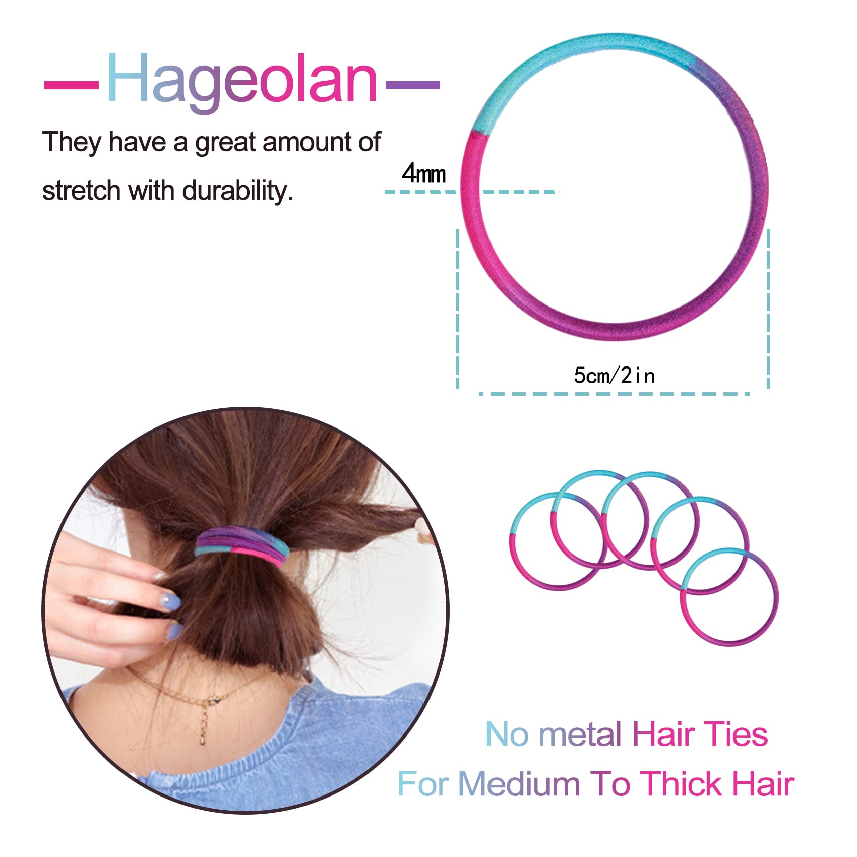 Hageolan bandas para pelo multicolor, 4 mm, colores para diferentes looks.