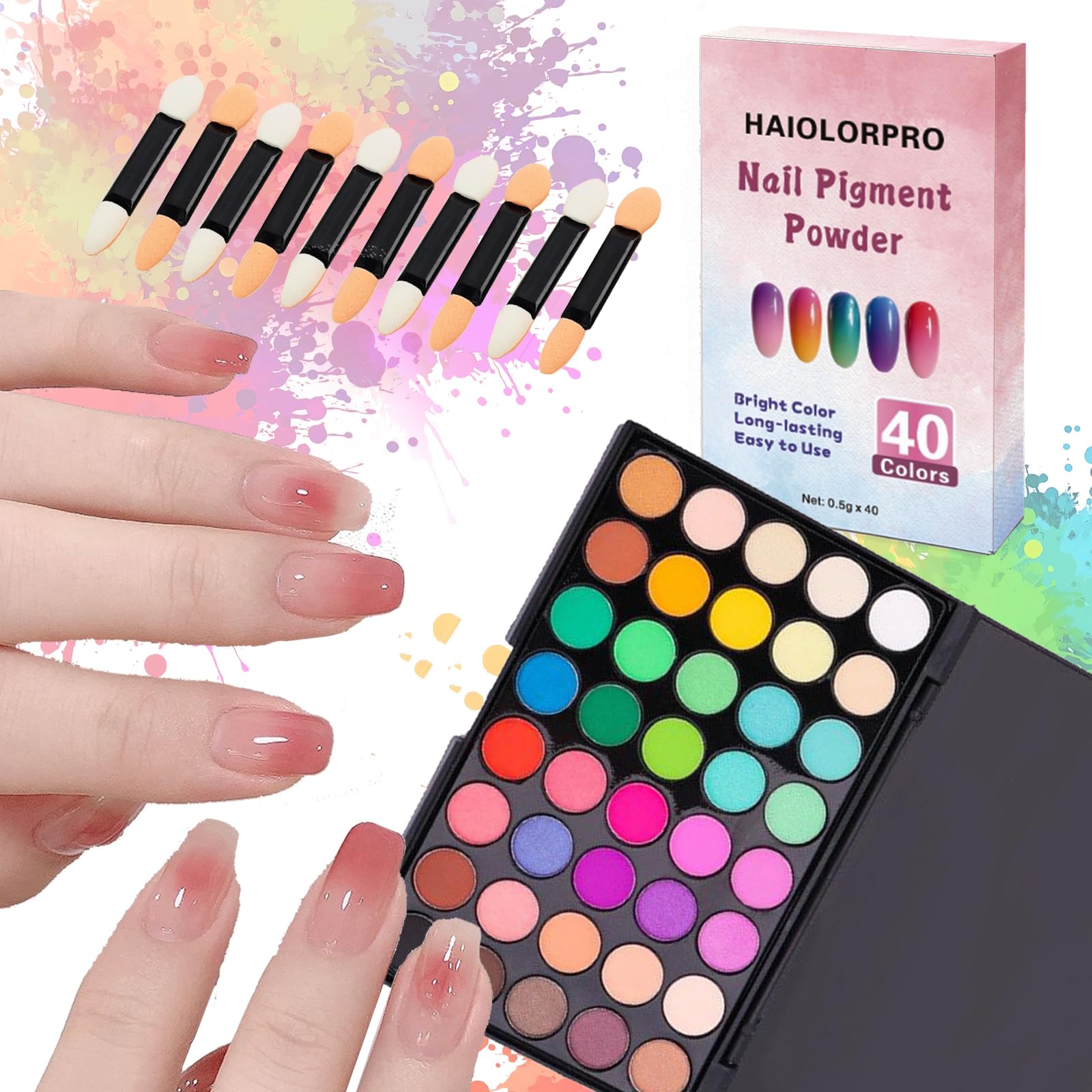 HAIOLORPRO pigment powder 40-color set for vivid nail art and long-lasting shine.