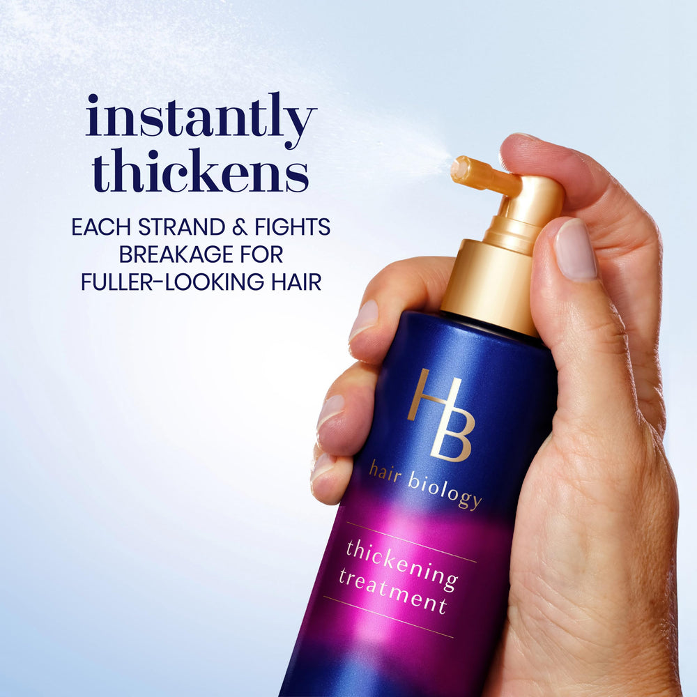 Hair Biology grey hair-safe formula bottle preserves color and shine during treatments.