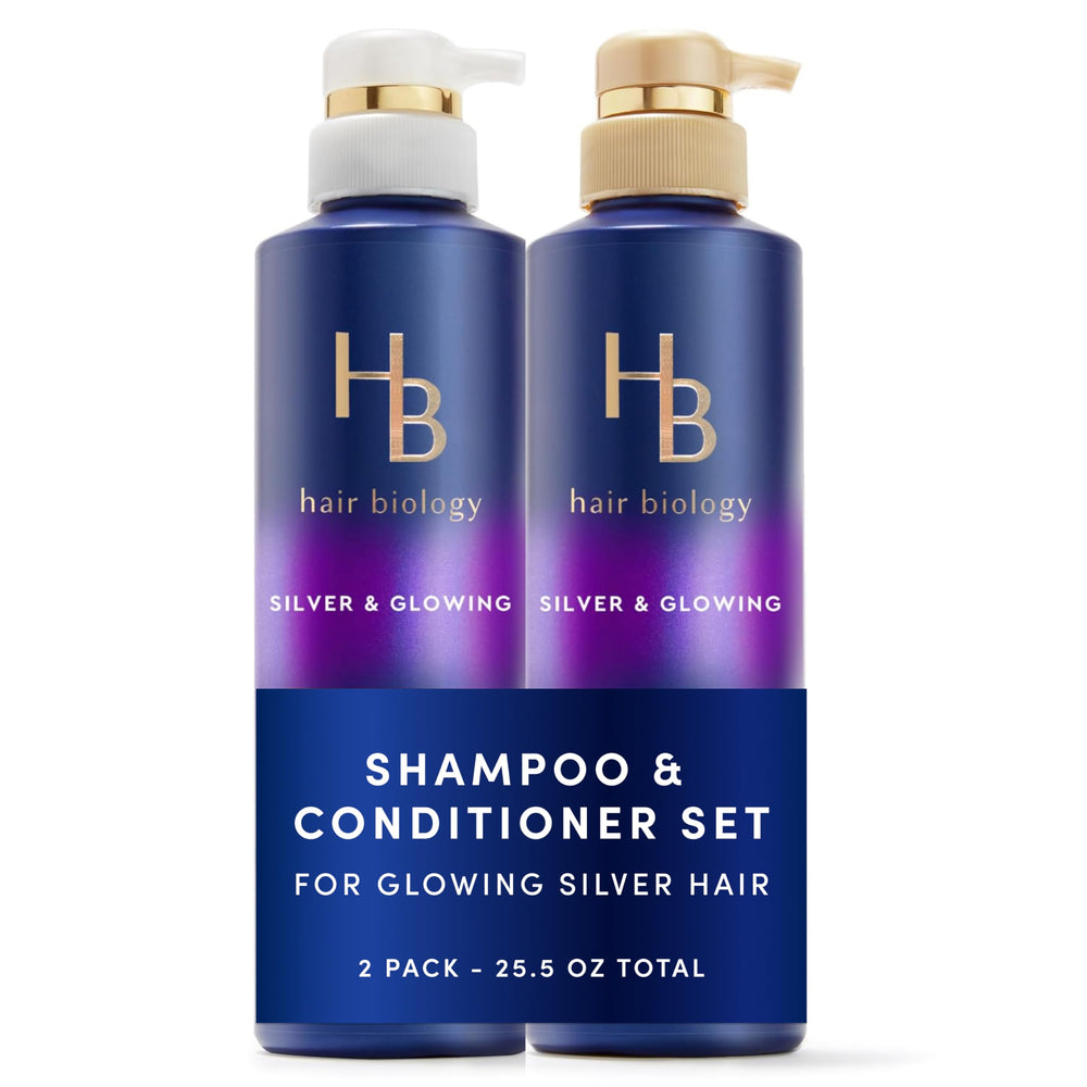 Hair Biology shampoo plateado realza tonos grises y reduce amarillamiento.