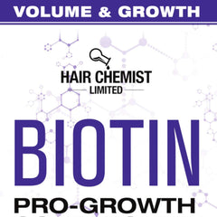 Hair Chemist Biotin Pro-Growth: botella con etiqueta de EE. UU. y enfoque en el cuidado