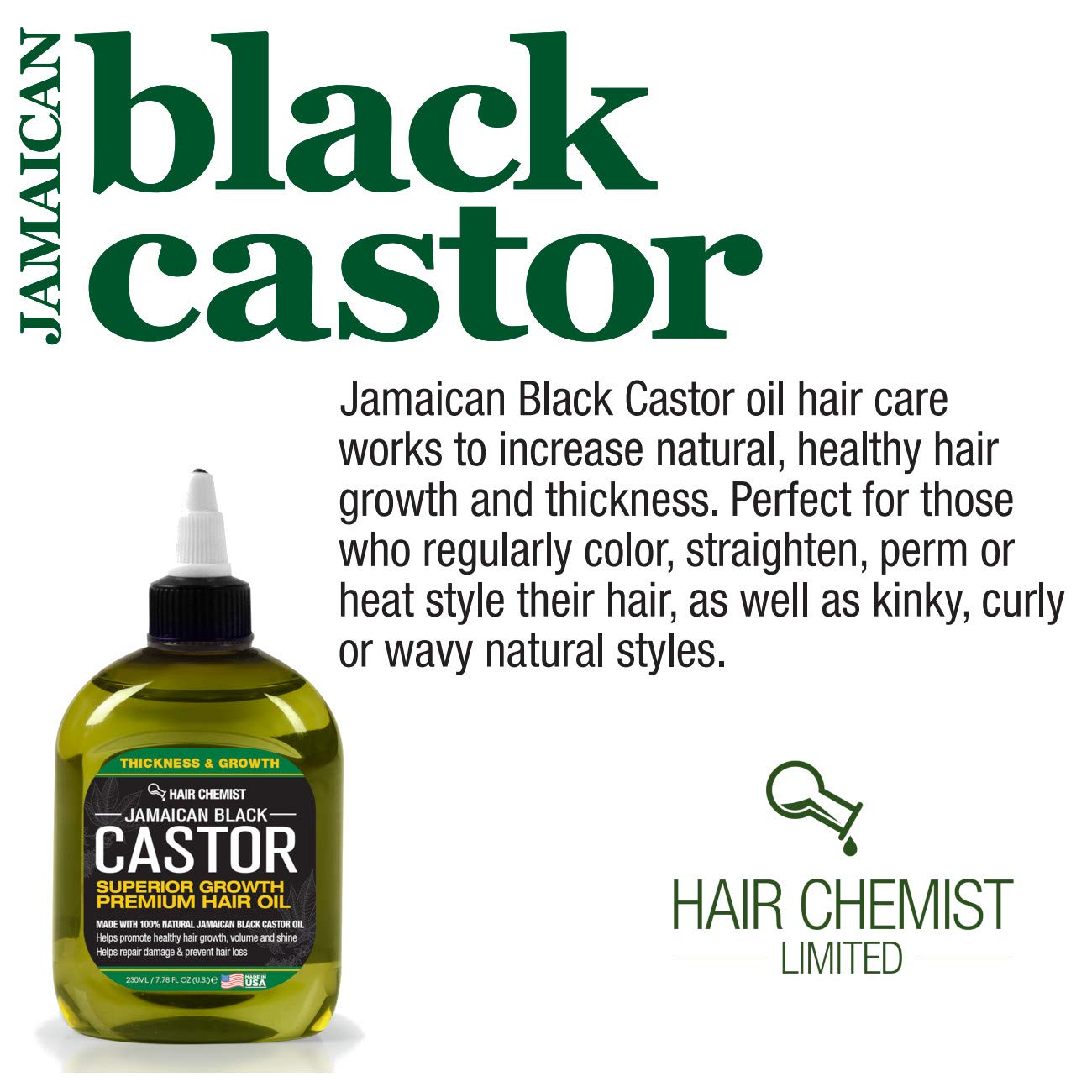 Hair Chemist Jamaican Black Castor Oil amber-glass bottle conveys premium conditioning