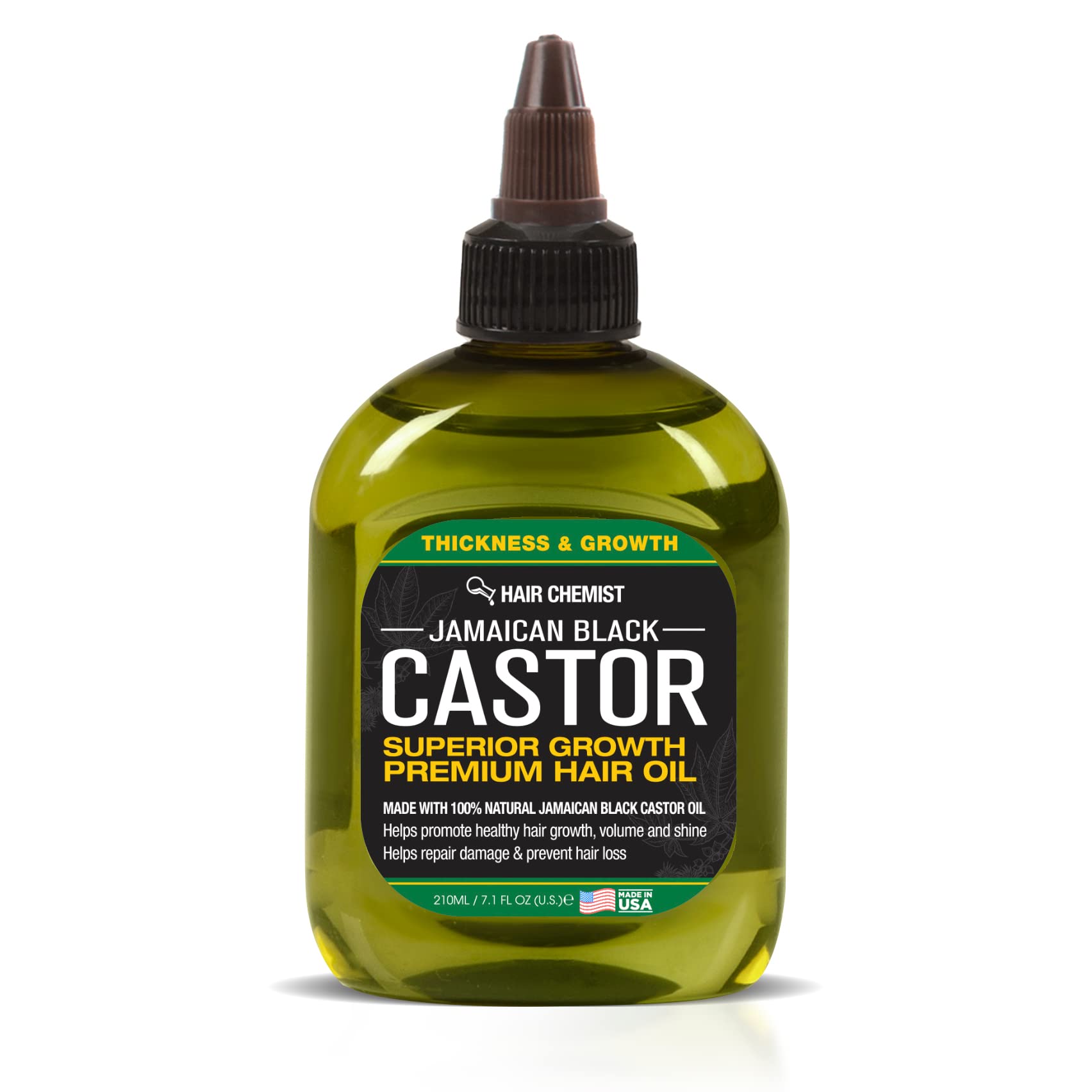 Hair Chemist Jamaican Black Castor Oil bottle pouring for nourishing scalp and thicker hair
