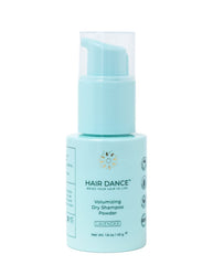 Hair Dance dry shampoo powder in lavender bottle for quick oil absorption and fresh volume.